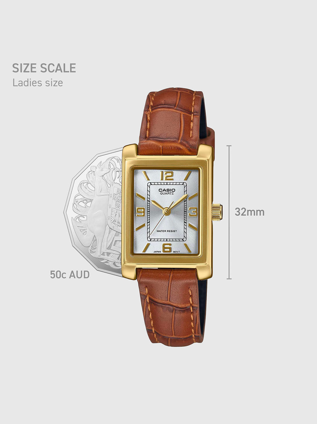 Casio - Gold Tone Brown Leather Analogue Watch - Gold/Brown Band (LTP1234GLL-7A)