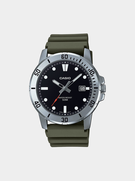 Casio - Men's Analog Watch - Green Resin Band (MTPVD01-3E)