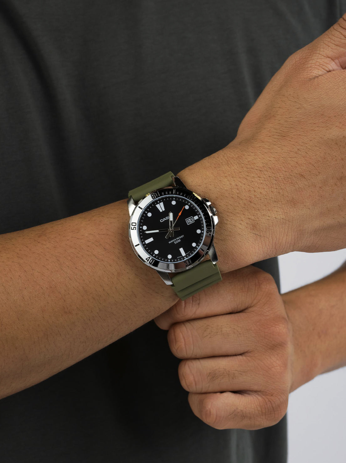 Casio - Men's Analog Watch - Green Resin Band (MTPVD01-3E)