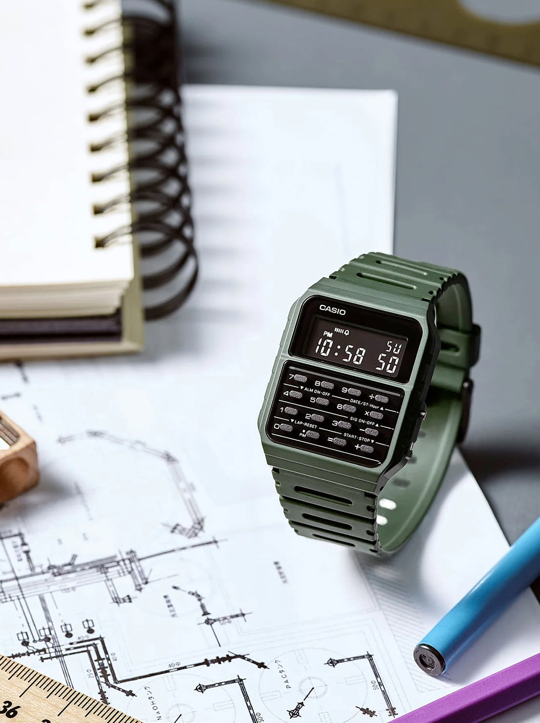 Casio - Pop Vintage Calculator Watch - Khaki (CA53WF-3B)