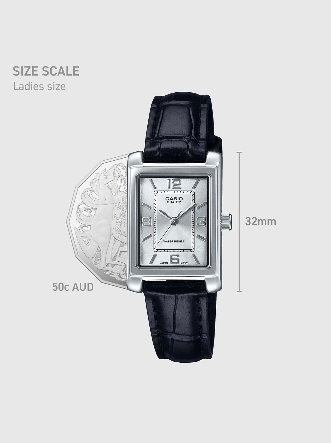 Casio - Silver Black Leather Analogue Watch - Silver/Black Band (LTP1234LL-7A)