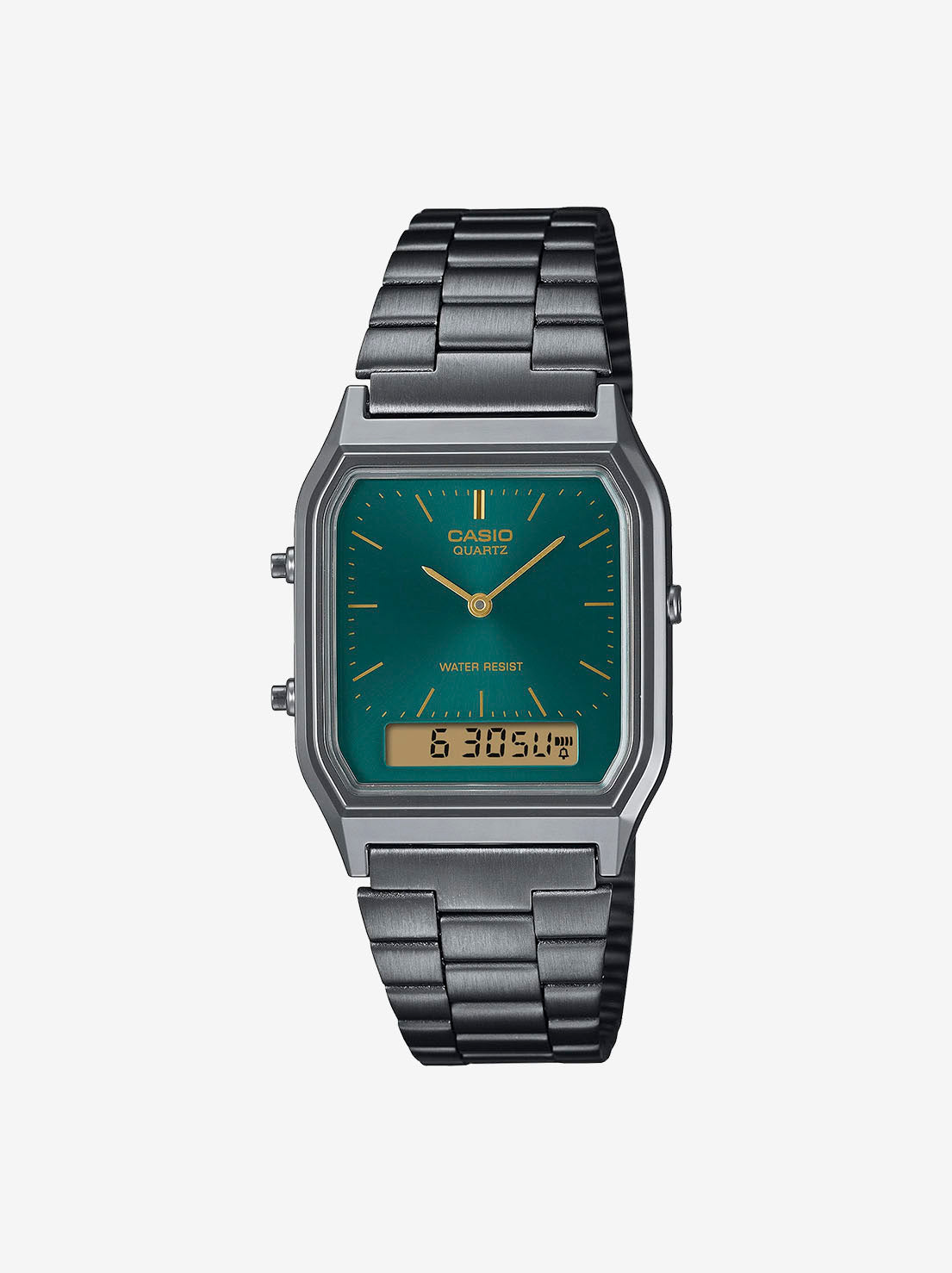 Casio - Vintage Sunray Duo Digital Analogue Watch - S/Steel Green Face (AQ230EGG-3A)