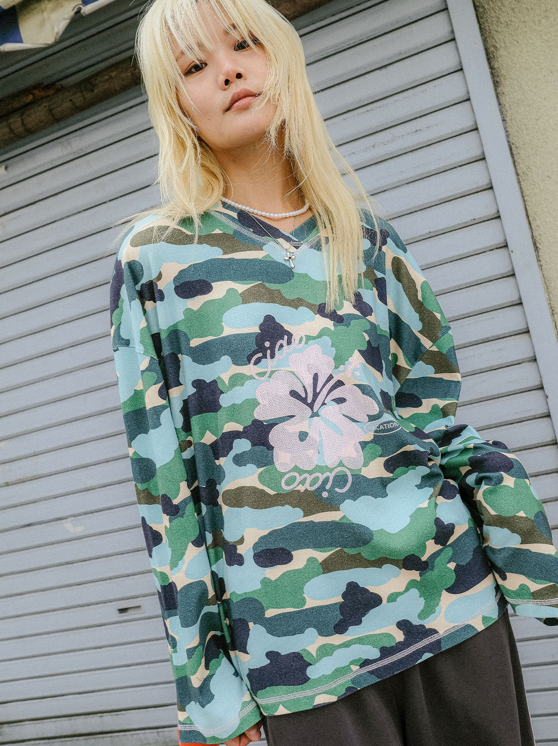 Ciao Ciao Vacation - Camo Hibiscus Speedway Long Sleeve Tee