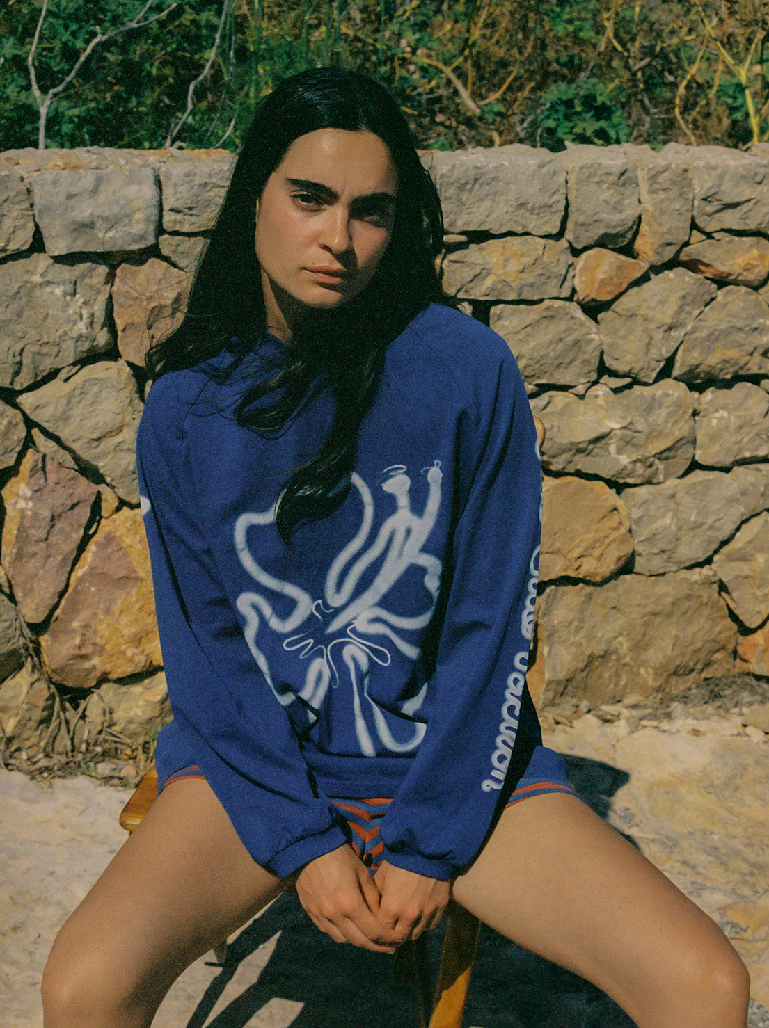 Ciao Ciao Vacation - Cloud Hibiscus Haven Long Sleeve Tee - Blue