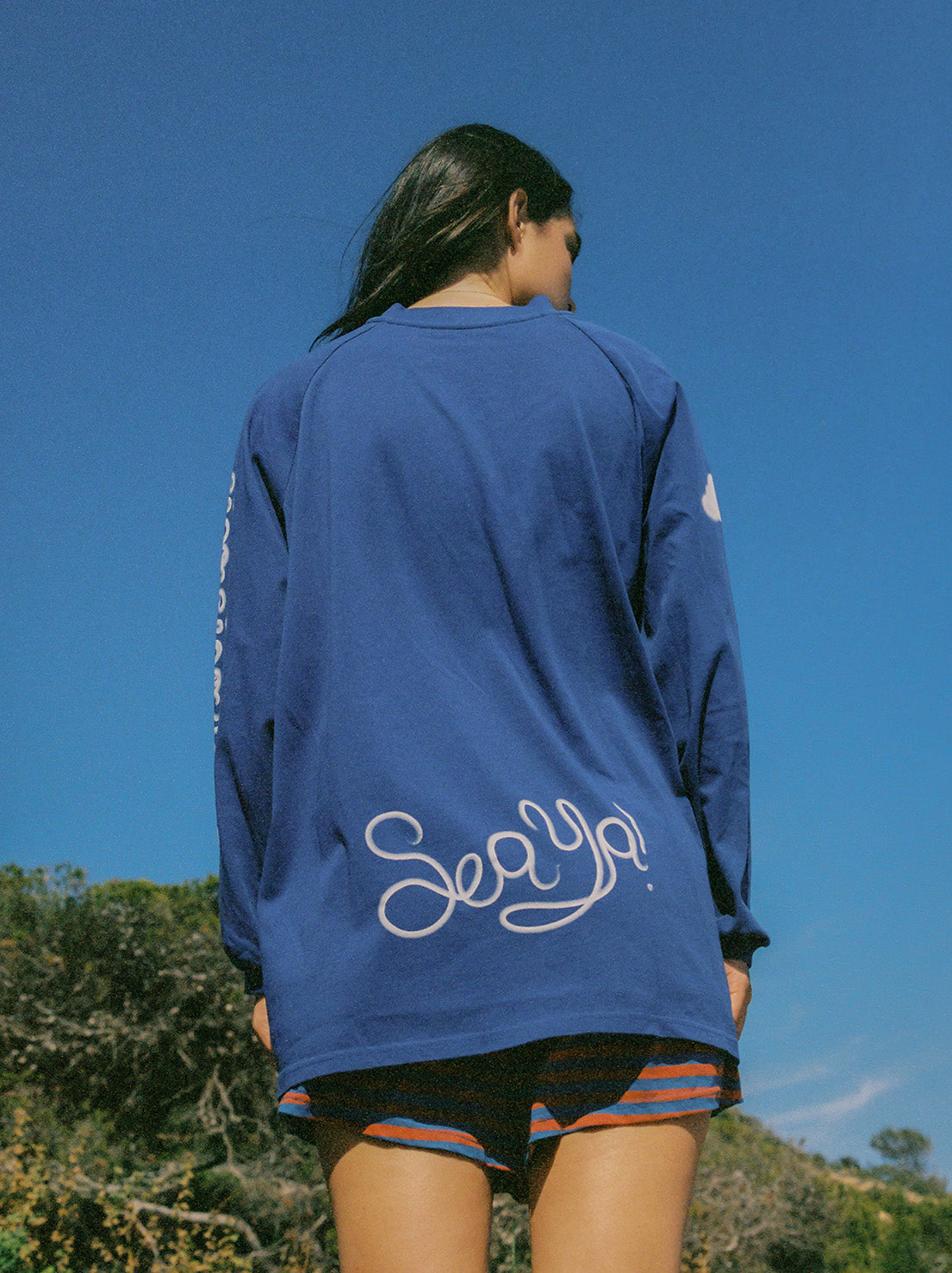 Ciao Ciao Vacation - Cloud Hibiscus Haven Long Sleeve Tee - Blue