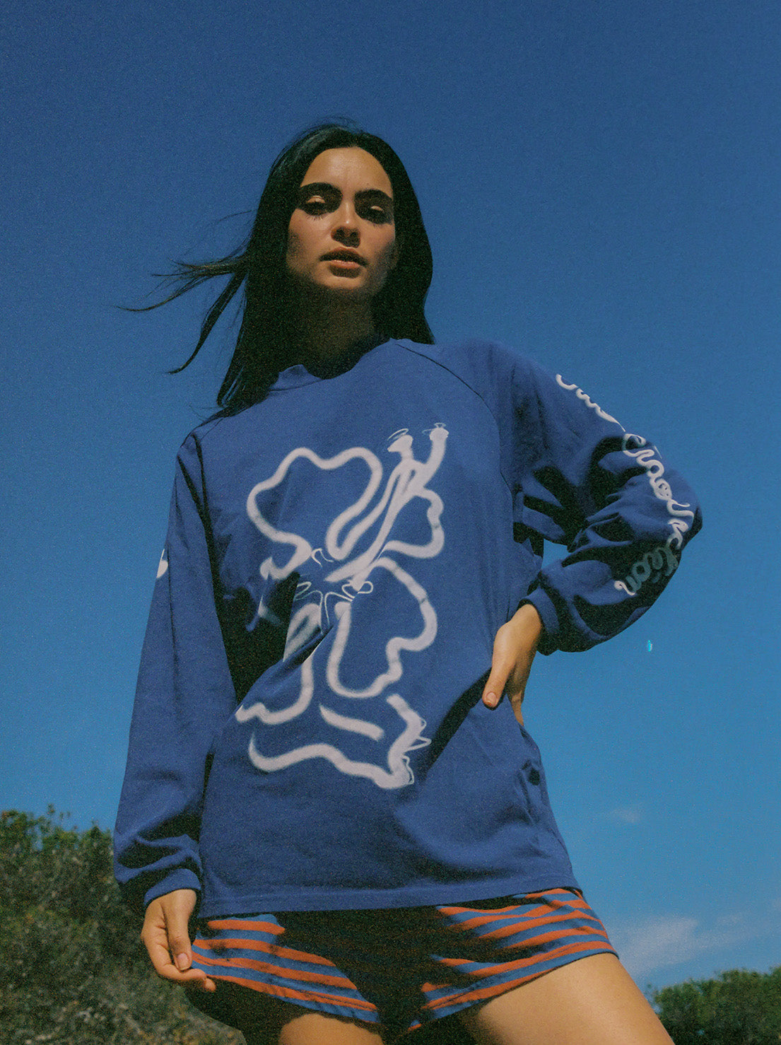 Ciao Ciao Vacation - Cloud Hibiscus Haven Long Sleeve Tee - Blue