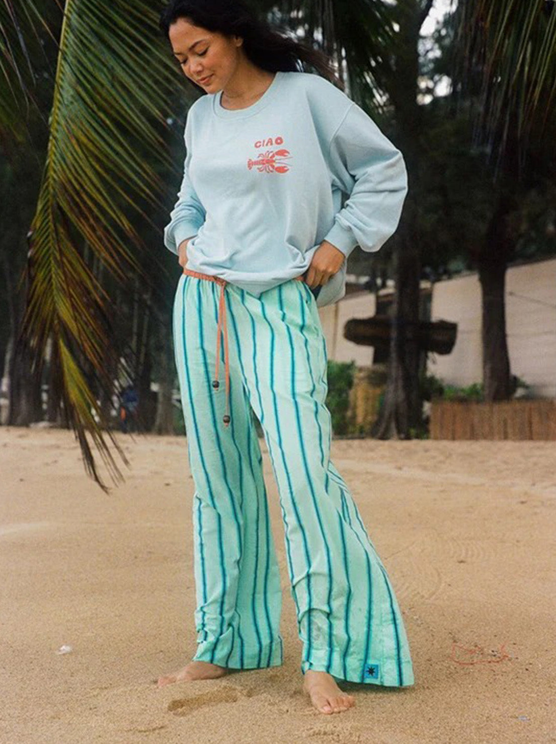 Ciao Ciao Vacation - Crystal Blue Stripe Wide Issimo Pant - Crystal Water Blue