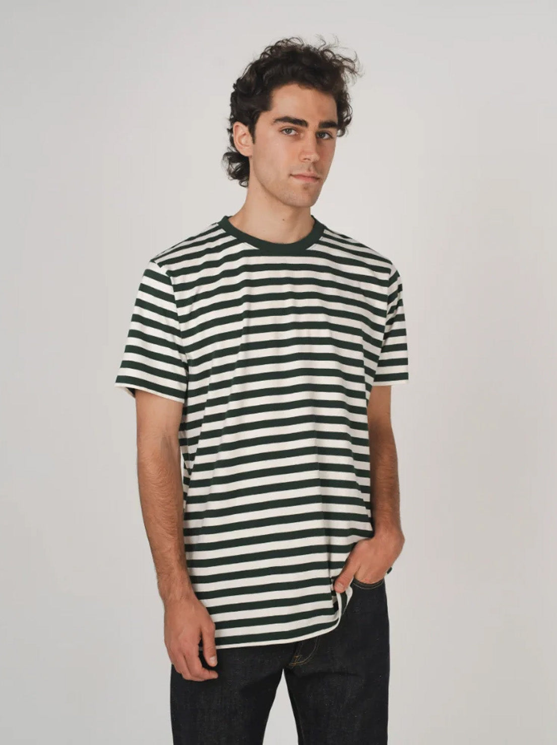 Hemp Clothing Australia - Mens Classic T-Shirt - Army Green Stripe