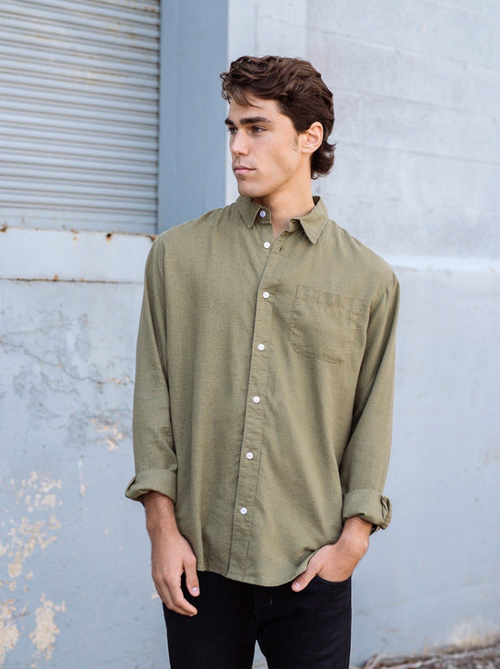 Hemp Clothing Australia - Newtown Shirt - Long Sleeve - Olive