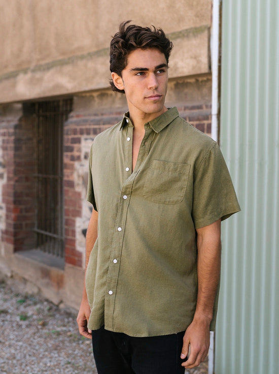 Hemp Clothing Australia - Newtown Shirt - Short Sleeve - Olive
