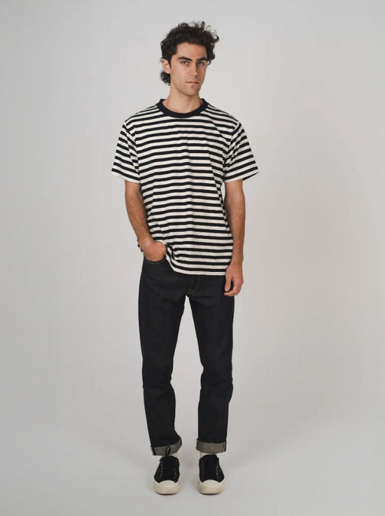 Hemp Clothing Australia - Unisex Boxy Tee - Stripe Black/White
