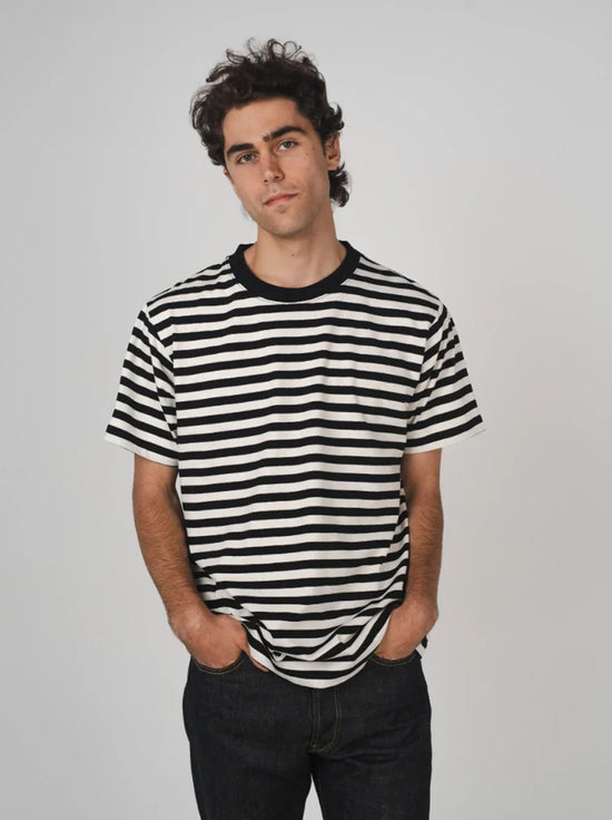 Hemp Clothing Australia - Unisex Boxy Tee - Stripe Black/White