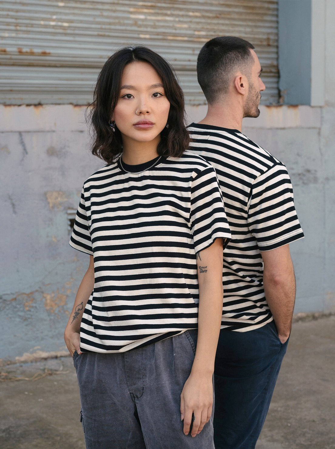 Hemp Clothing Australia - Unisex Boxy Tee - Stripe Black/White