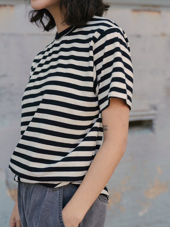Hemp Clothing Australia - Unisex Boxy Tee - Stripe Black/White