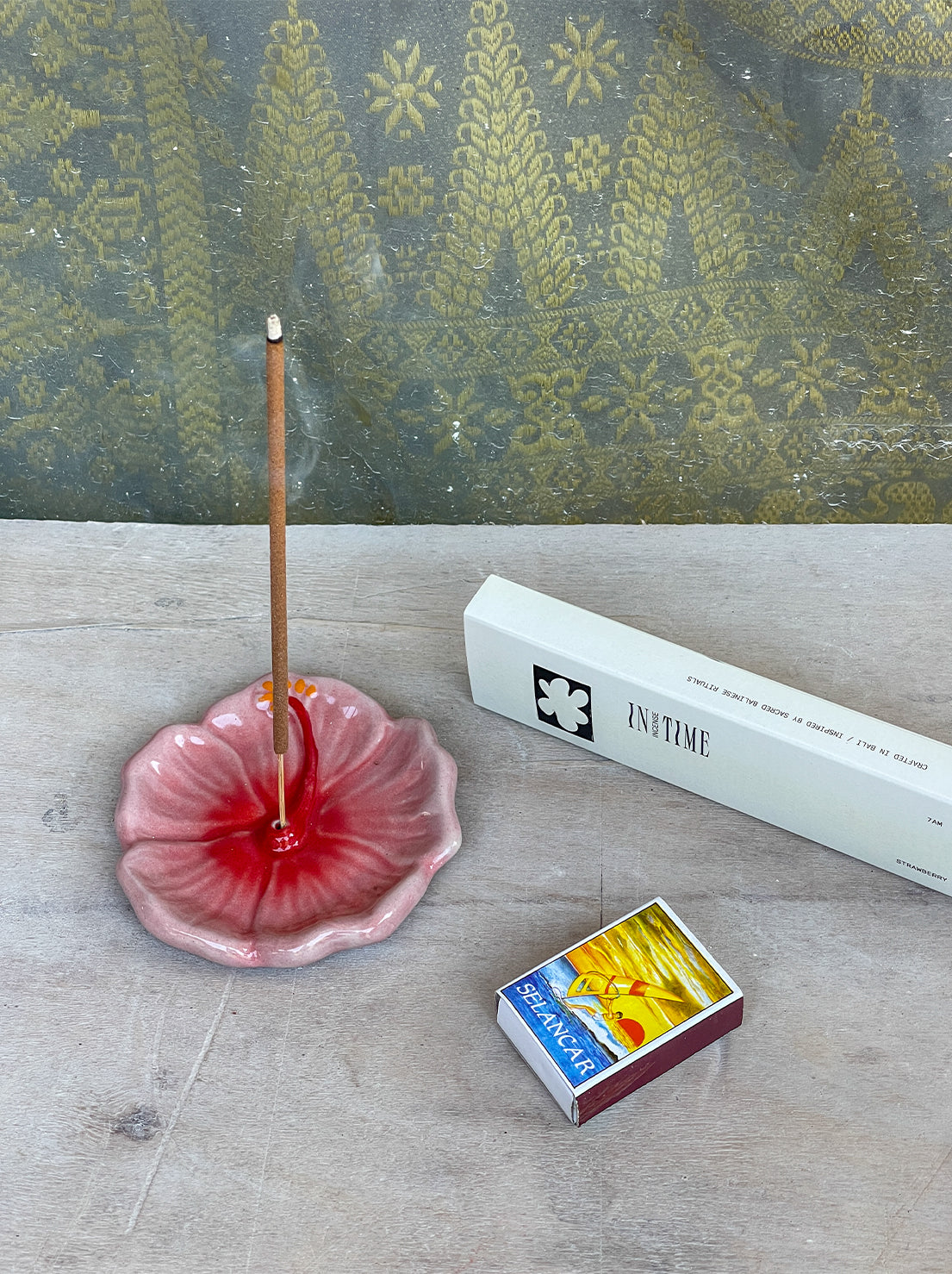 In Time Incense - Hibiscus Ceramic Incense Holder - Sunset Red