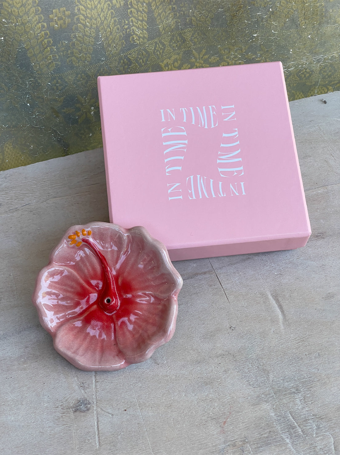 In Time Incense - Hibiscus Ceramic Incense Holder - Sunset Red
