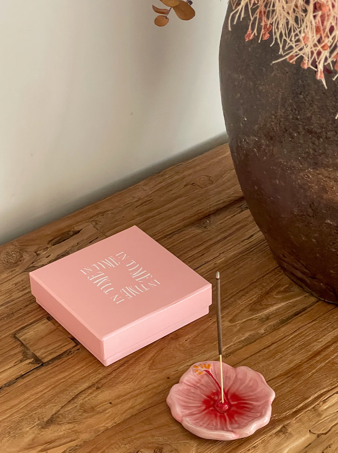 In Time Incense - Hibiscus Ceramic Incense Holder - Sunset Red