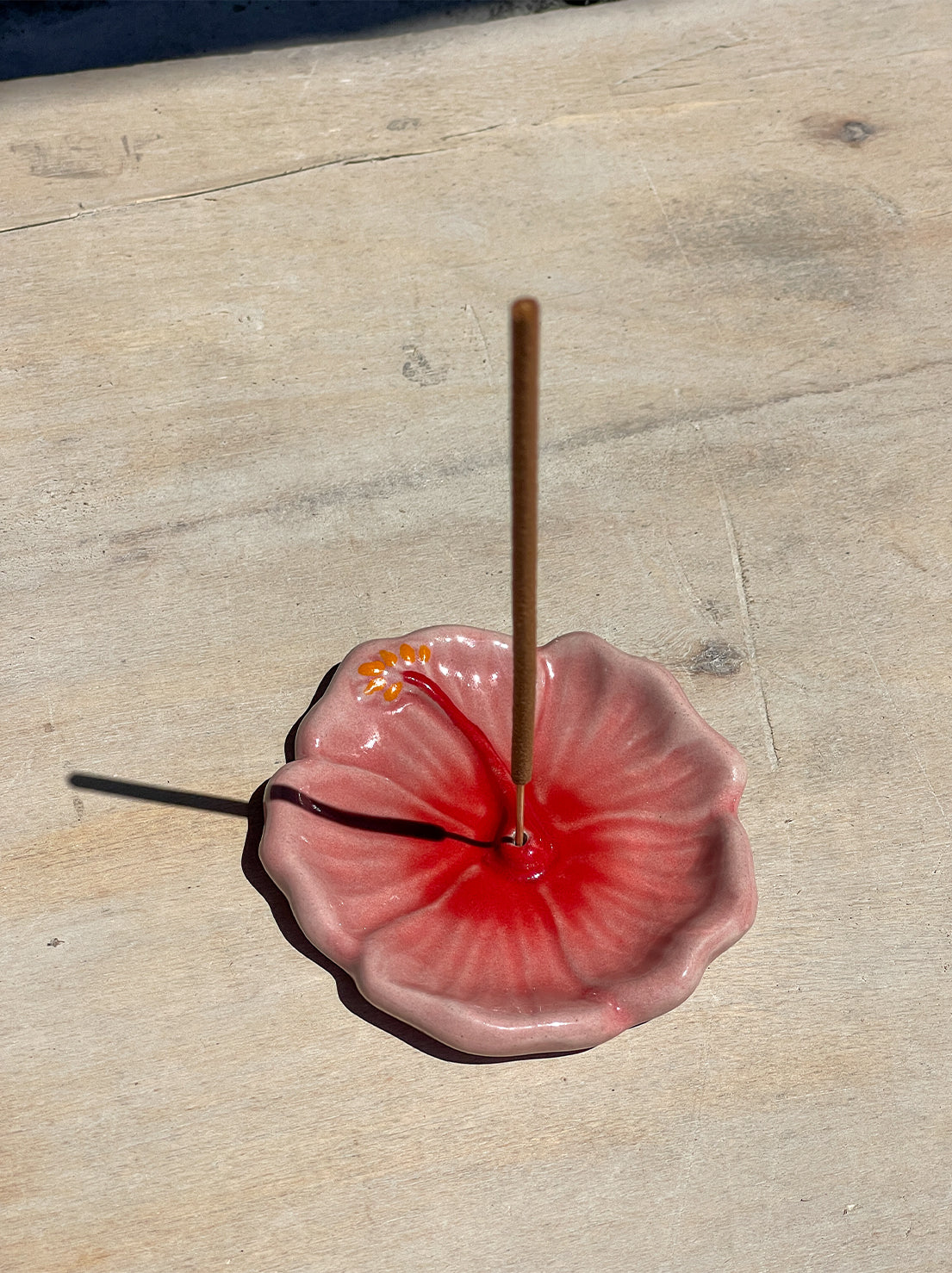 In Time Incense - Hibiscus Ceramic Incense Holder - Sunset Red