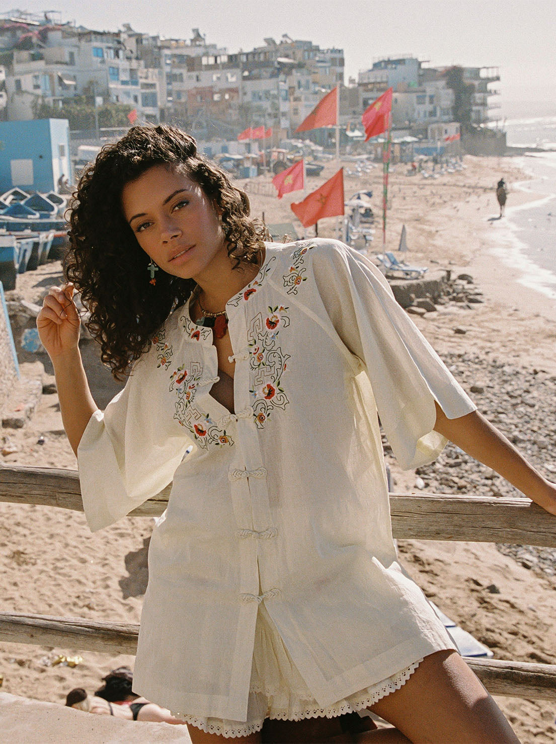 Kinga Csilla - Reka Embroidered Berry Shirt - Cream