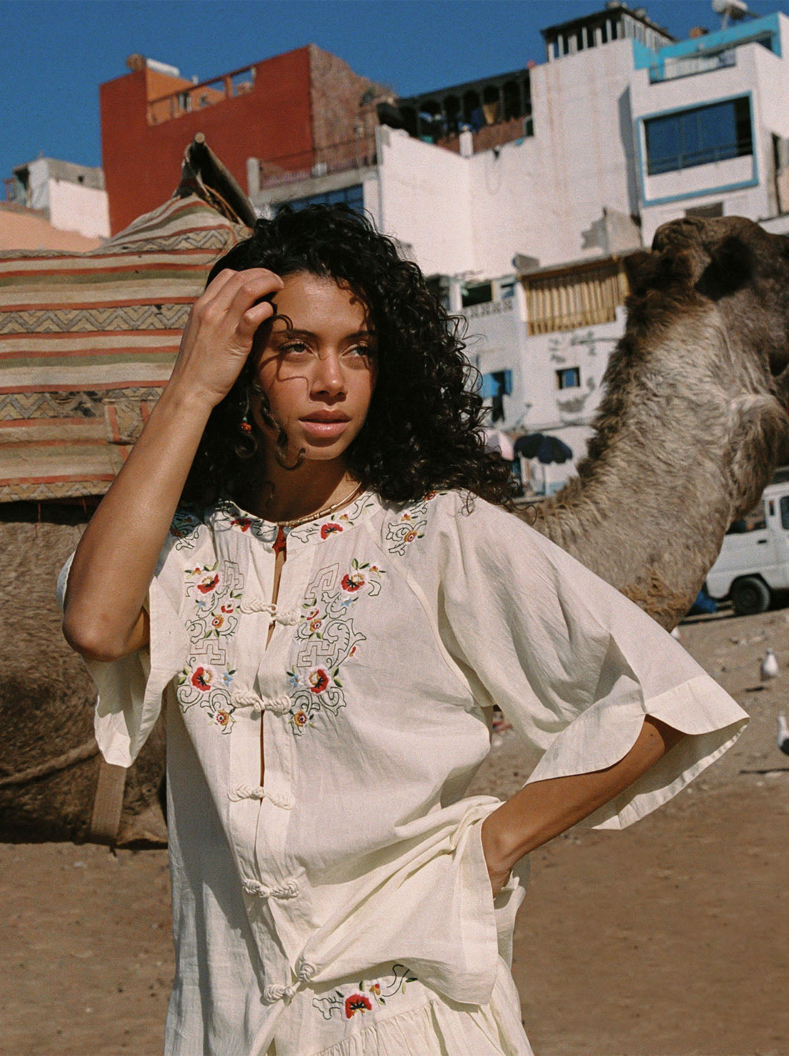 Kinga Csilla - Reka Embroidered Berry Shirt - Cream