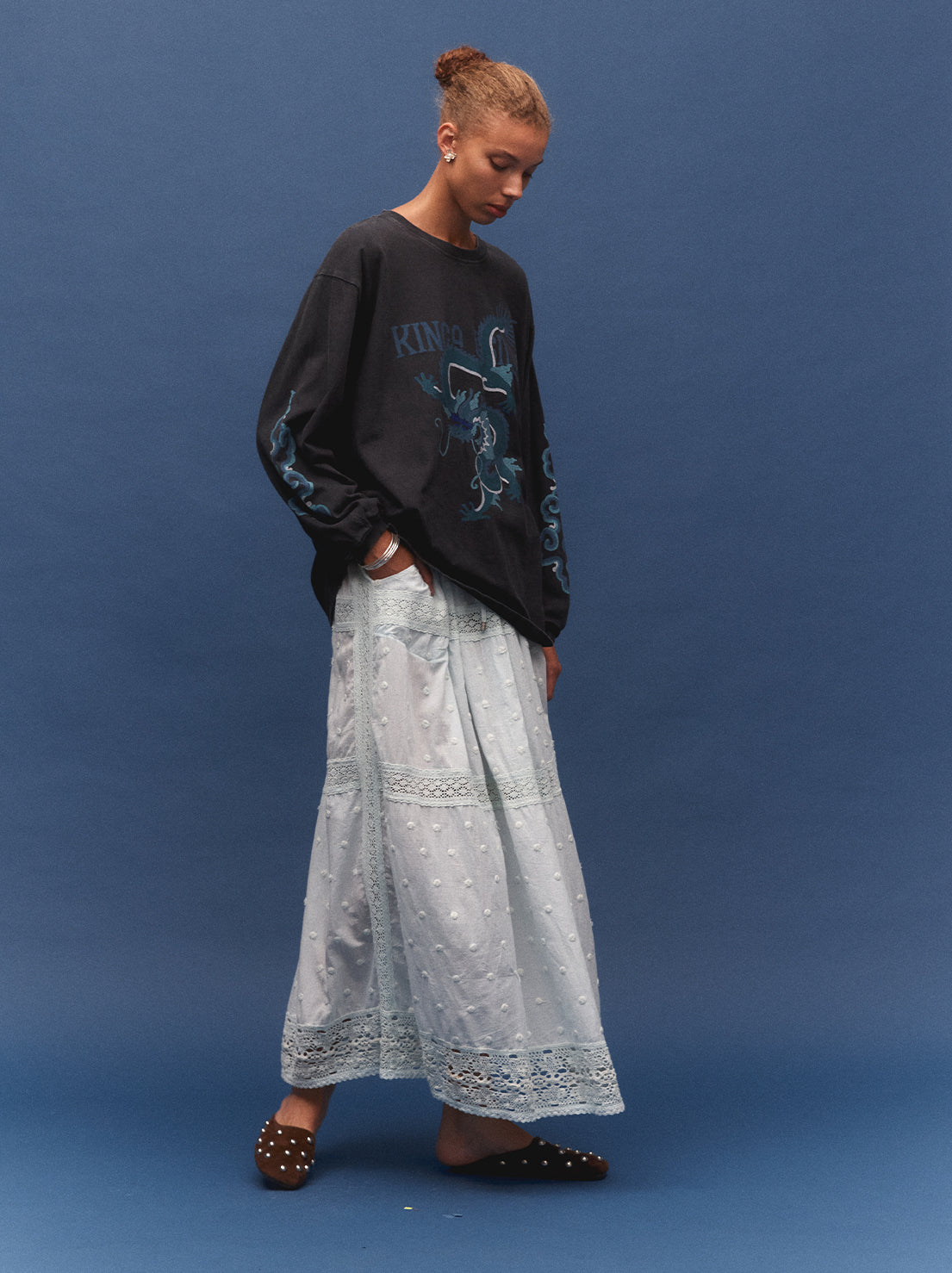 Kinga Csilla - Rex Dragon Roses LS Tee - Stone-washed Black