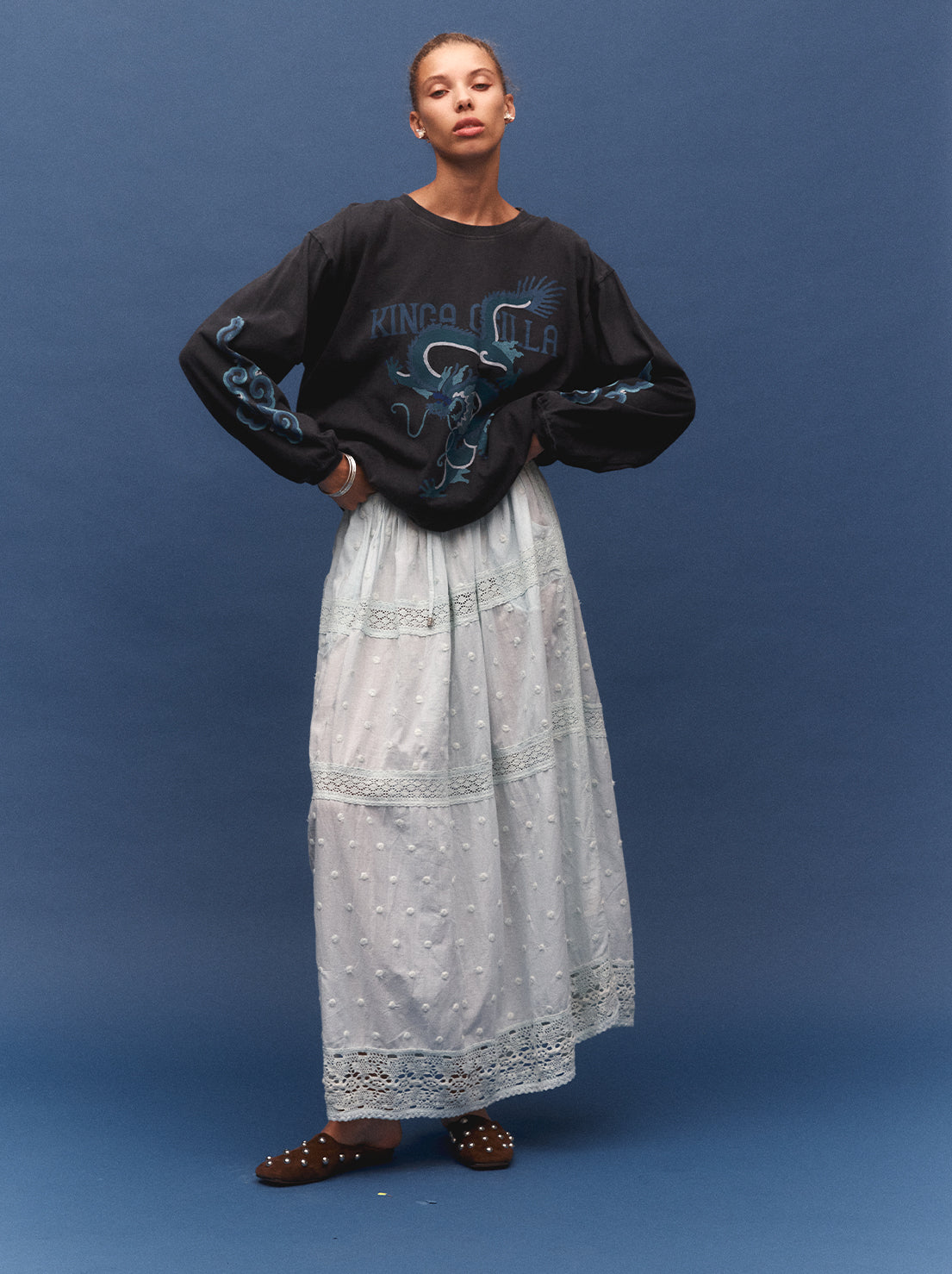Kinga Csilla - Rex Dragon Roses LS Tee - Stone-washed Black