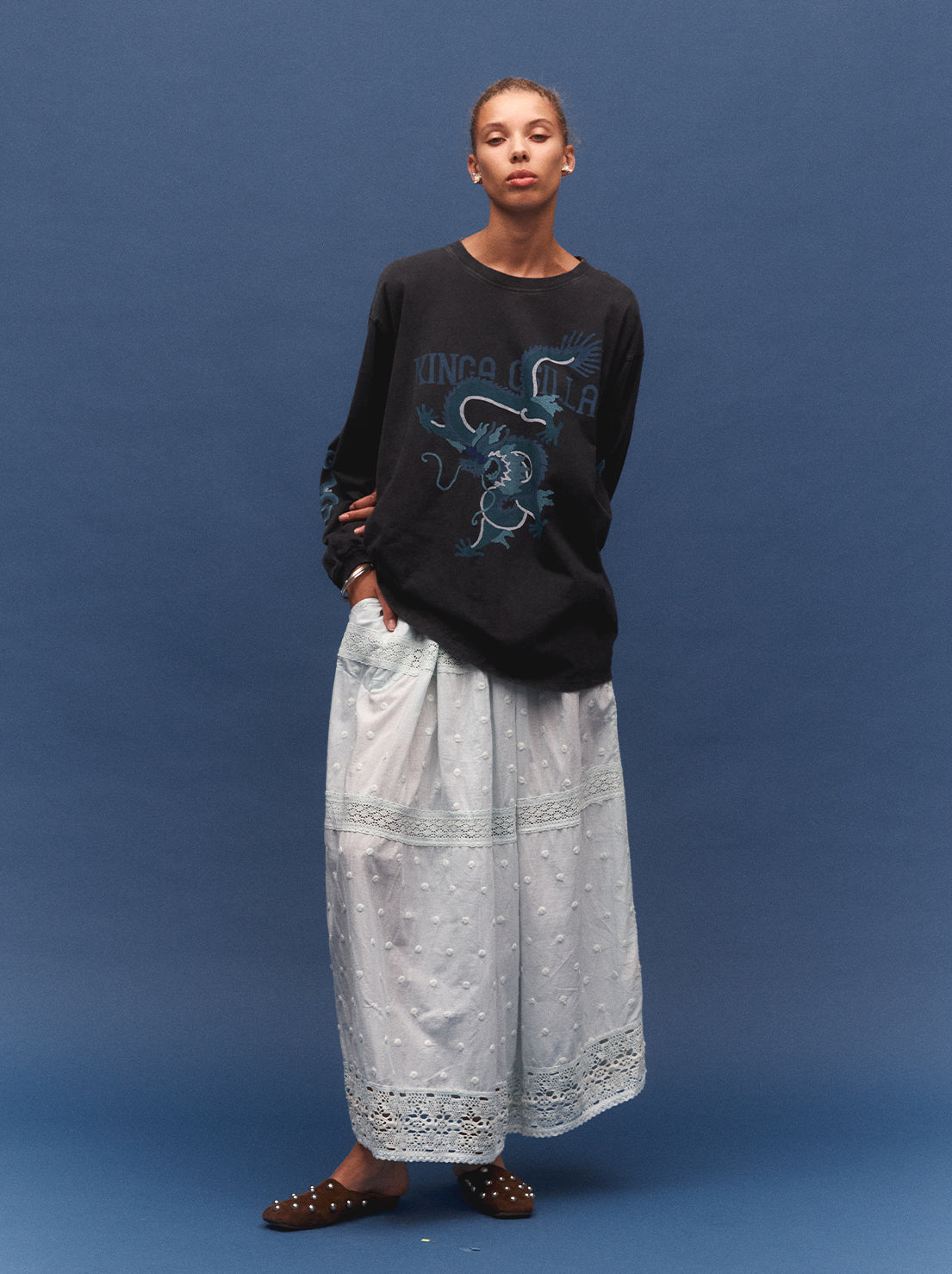 Kinga Csilla - Rex Dragon Roses LS Tee - Stone-washed Black