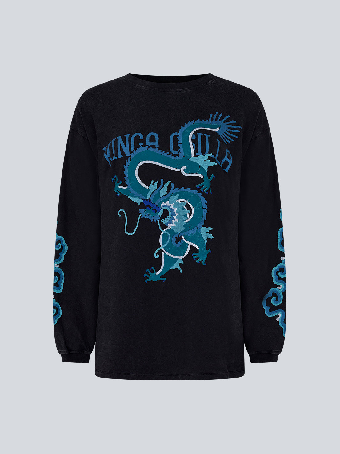 Kinga Csilla - Rex Dragon Roses LS Tee - Stone-washed Black