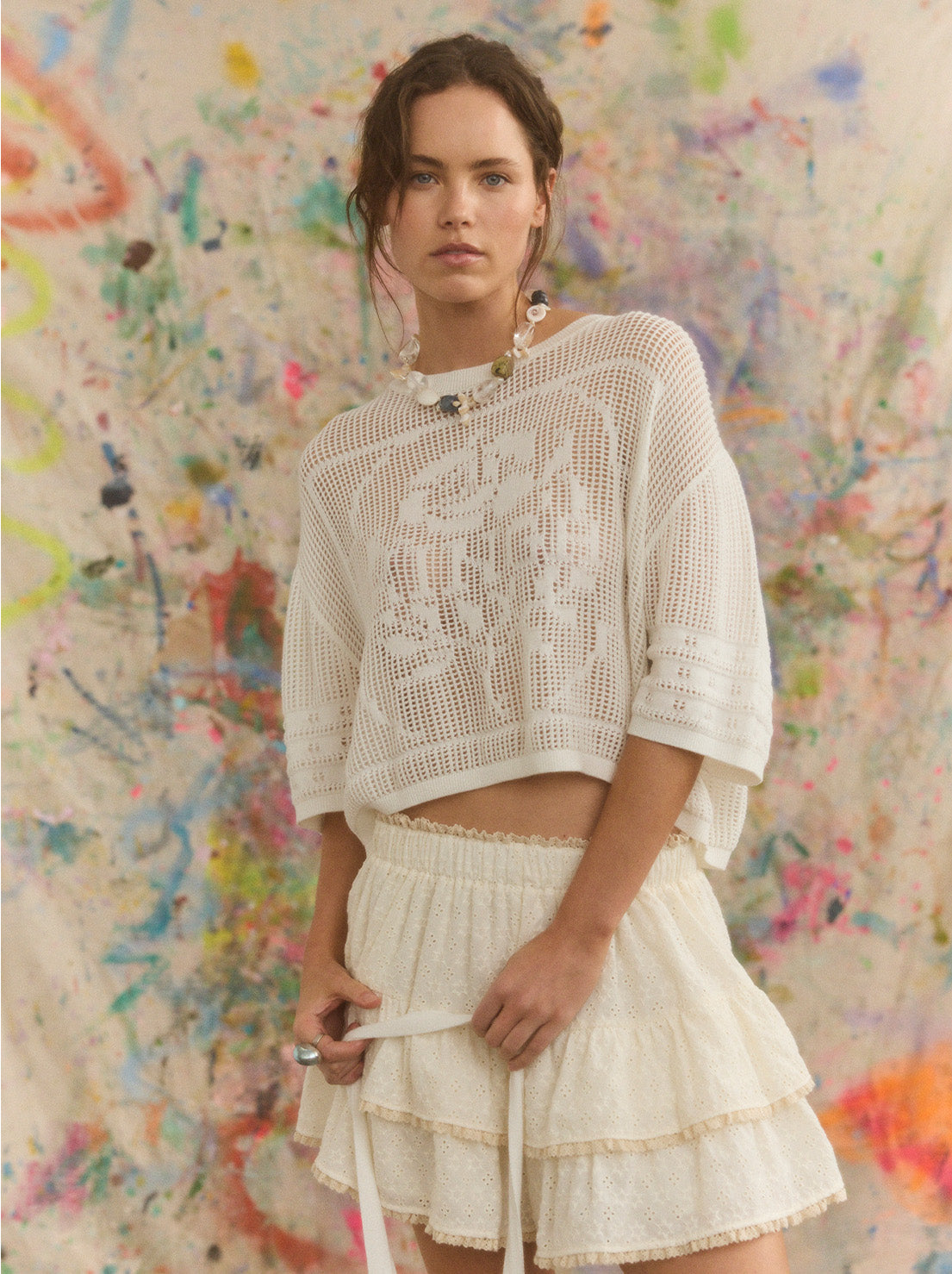 Kinga Csilla - Rosa Crochet Banya Oversized Tee - White