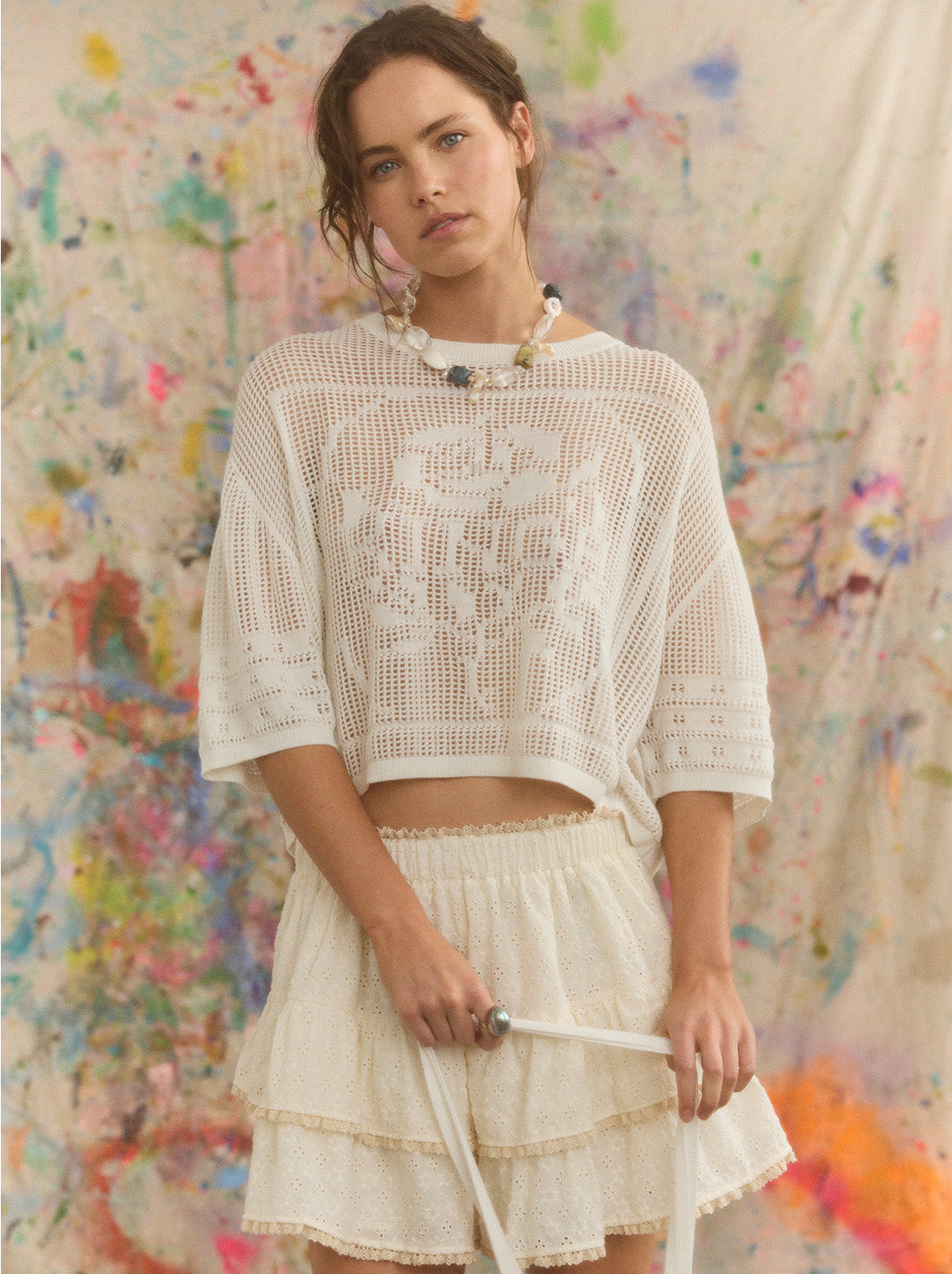 Kinga Csilla - Rosa Crochet Banya Oversized Tee - White