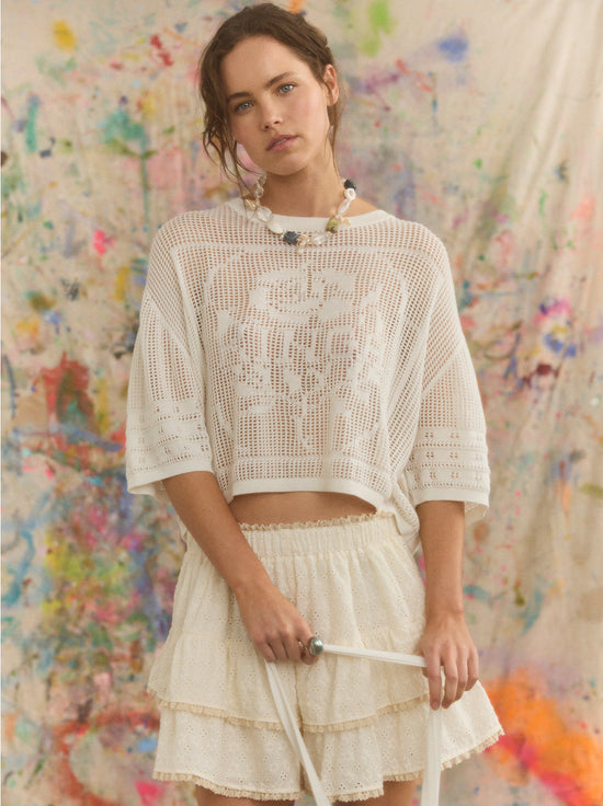 Kinga Csilla - Rosa Crochet Banya Oversized Tee - White