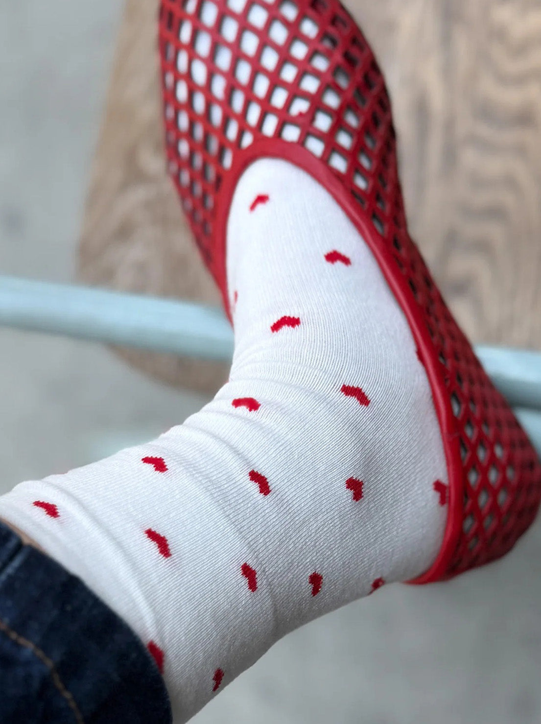 Le Bon Shoppe - Sneaker Socks - Heart - White/Red