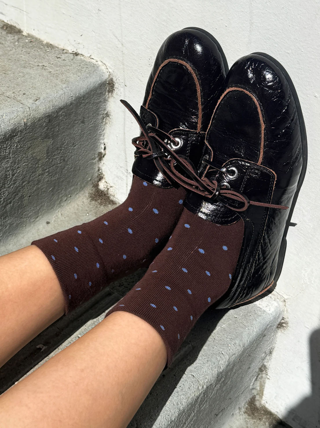 Le Bon Shoppe - Sneaker Socks - Polka Dot - Cacao/Blue
