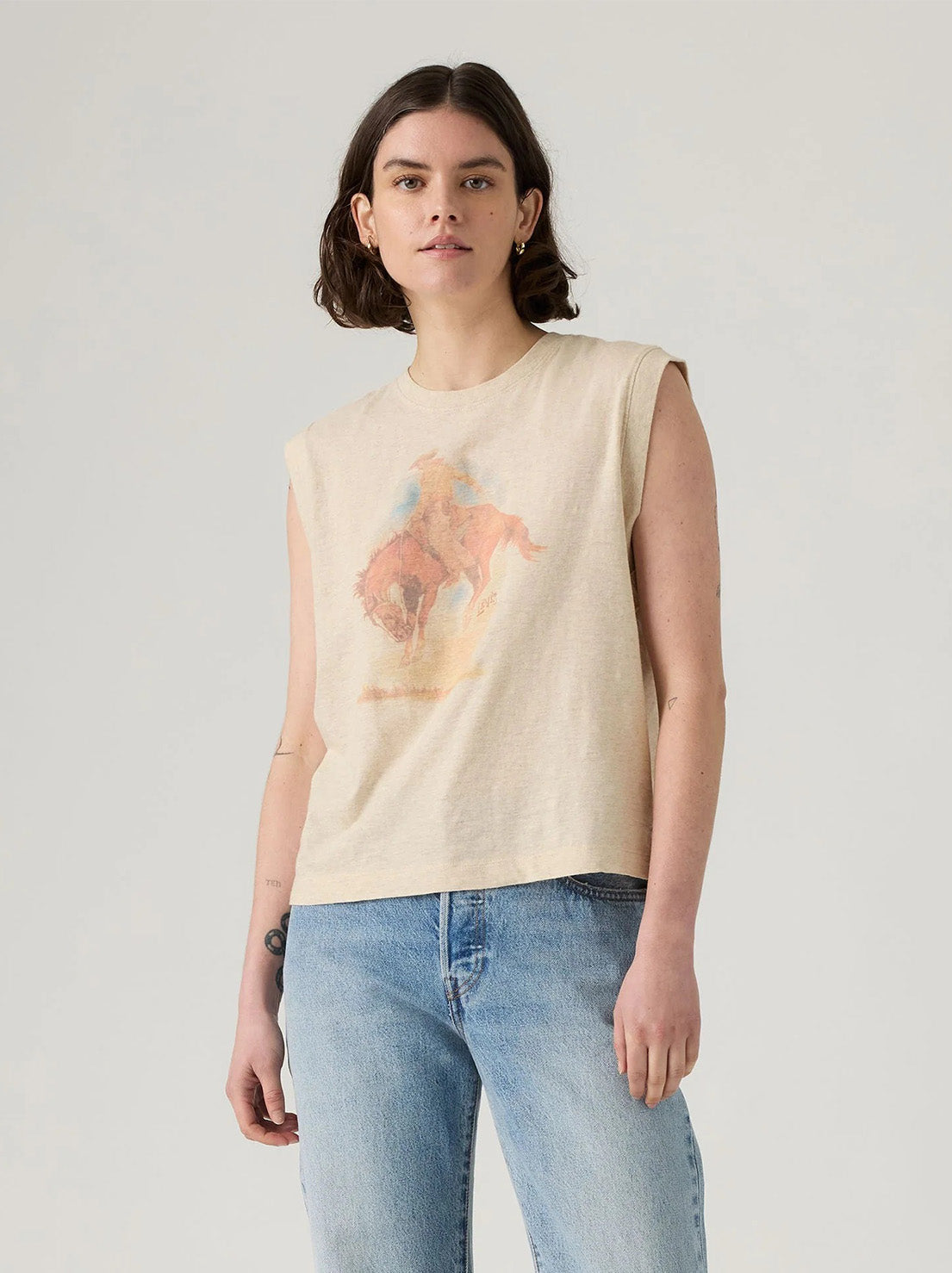 Levi's - Graphic Boxy Tank - Faded Cowboy Oatmeal Heather