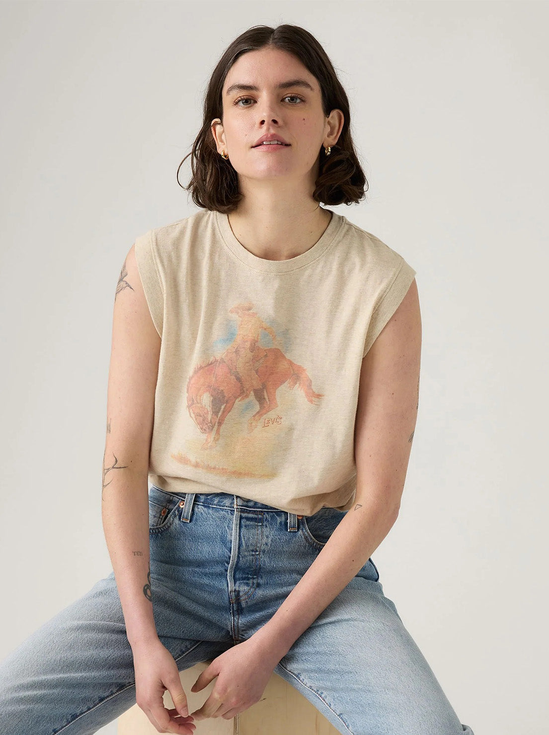 Levi's - Graphic Boxy Tank - Faded Cowboy Oatmeal Heather