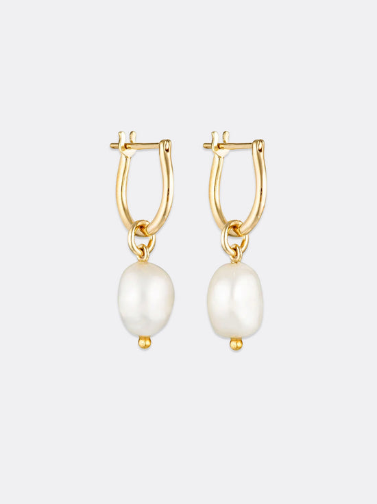 Linda Tahija - Baroque Pearl Basic Hoop Earrings - Gold Plated