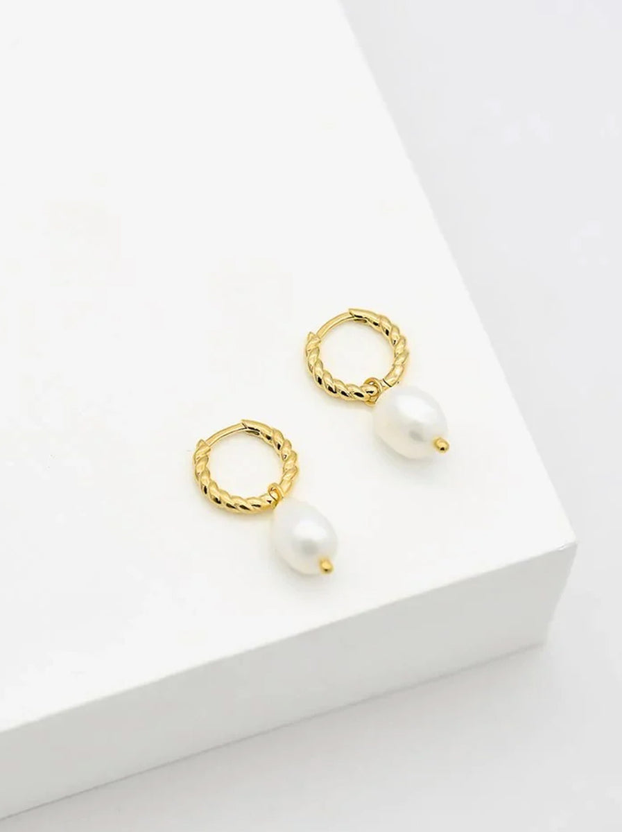 Linda Tahija - Baroque Pearl Rope Huggie Earrings - Gold Plated – Abicus