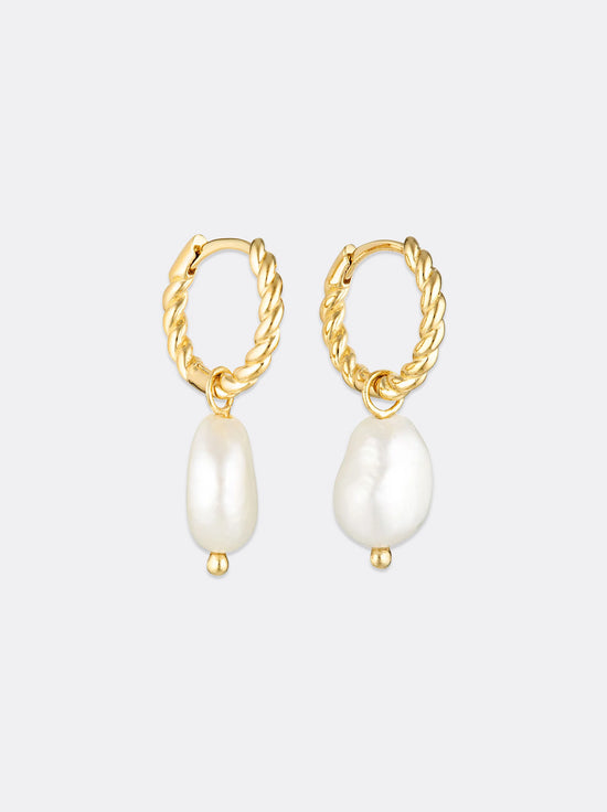 Linda Tahija - Baroque Pearl Rope Huggie Earrings - Gold Plated
