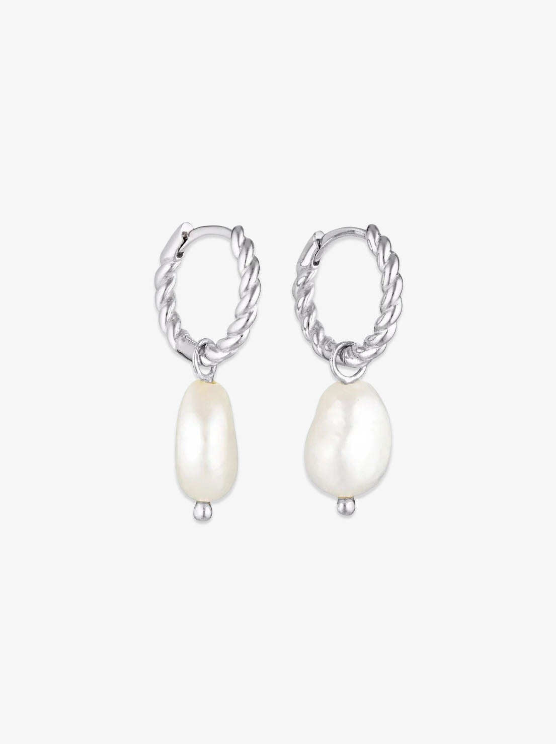 Linda Tahija - Baroque Pearl Rope Huggie Earrings - Sterling Silver