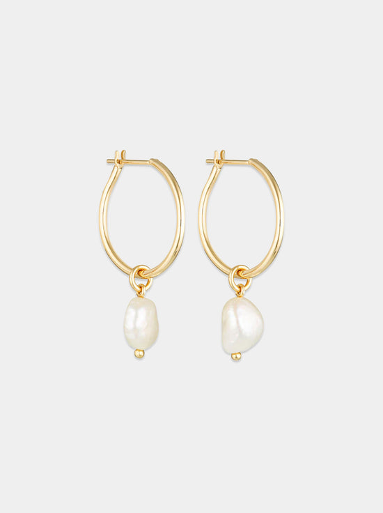 Linda Tahija - Baroque Pearl Willpower Hoop Earrings - Gold Plated