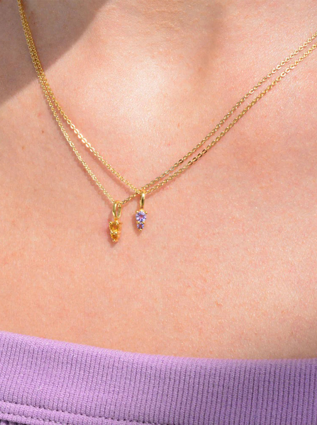 Linda Tahija - Birthstone Binary Gemstone Necklace - Amethyst  - Gold Plated