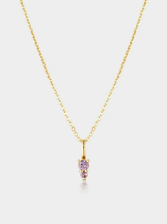 Linda Tahija - Birthstone Binary Gemstone Necklace - Amethyst  - Gold Plated