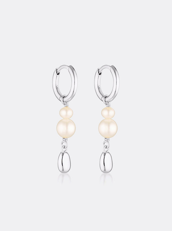 Linda Tahija - Brook Pearl Huggie Earrings - Sterling Silver