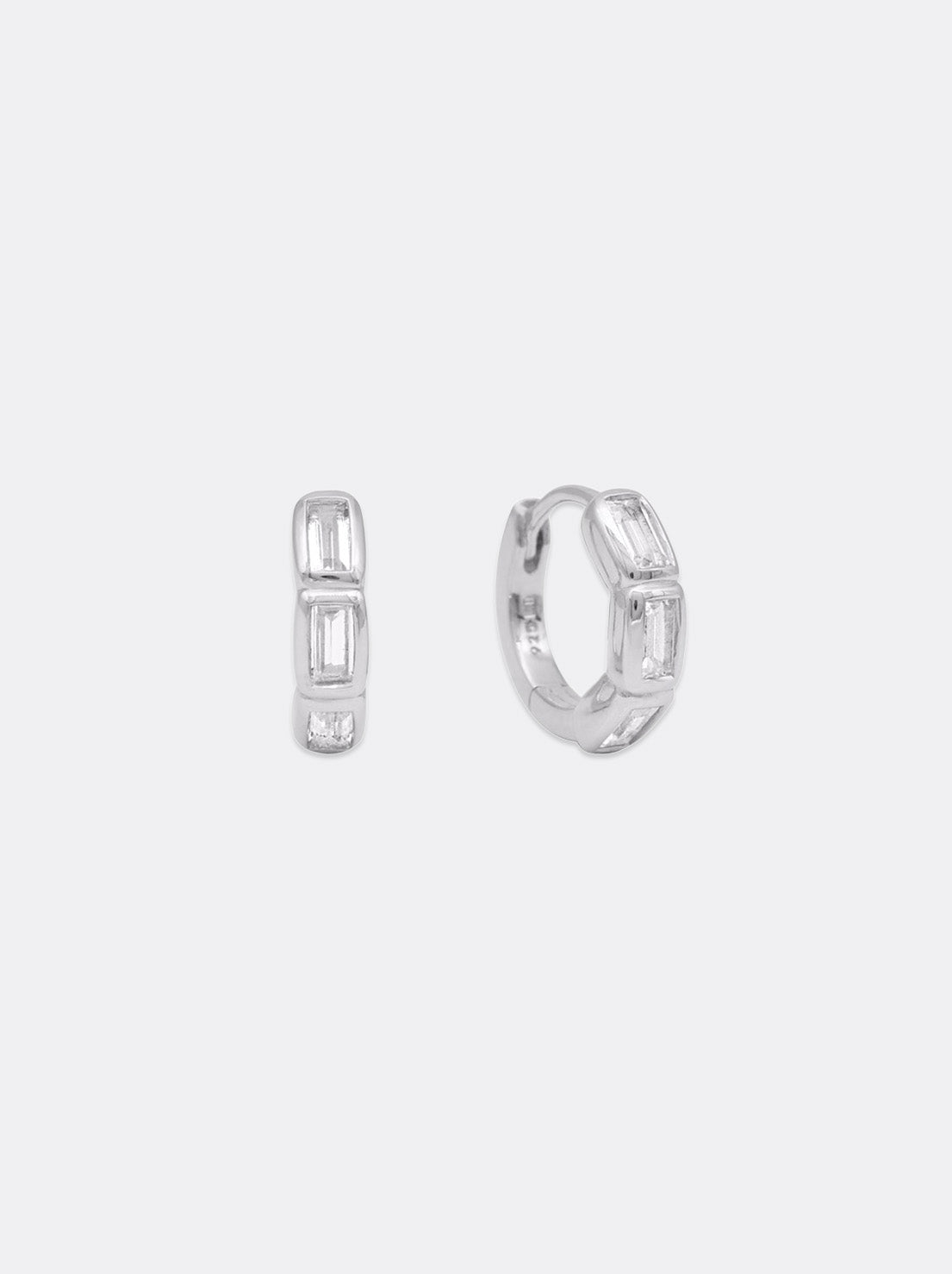 Linda Tahija - Calibri Huggie Earrings - Sterling Silver - Lab Grown White Sapphire