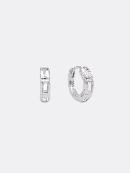 Linda Tahija - Calibri Huggie Earrings - Sterling Silver - Lab Grown White Sapphire