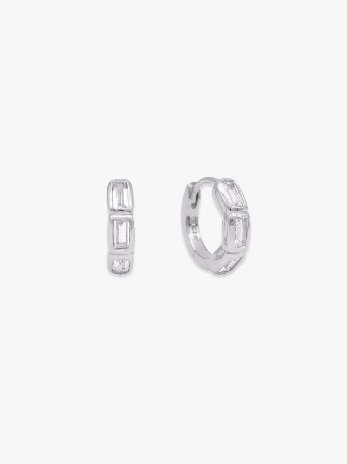 Linda Tahija - Calibri Huggie Earrings - Sterling Silver - Lab Grown White Sapphire