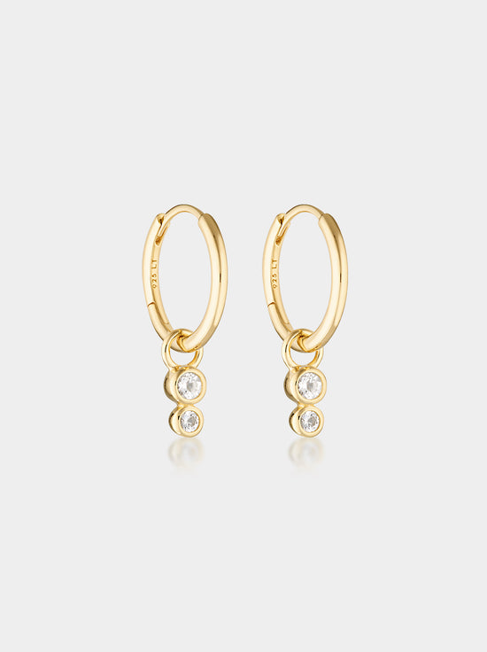 Linda Tahija - Duo Huggie Hoop Earrings - Gold Plated - White Topaz