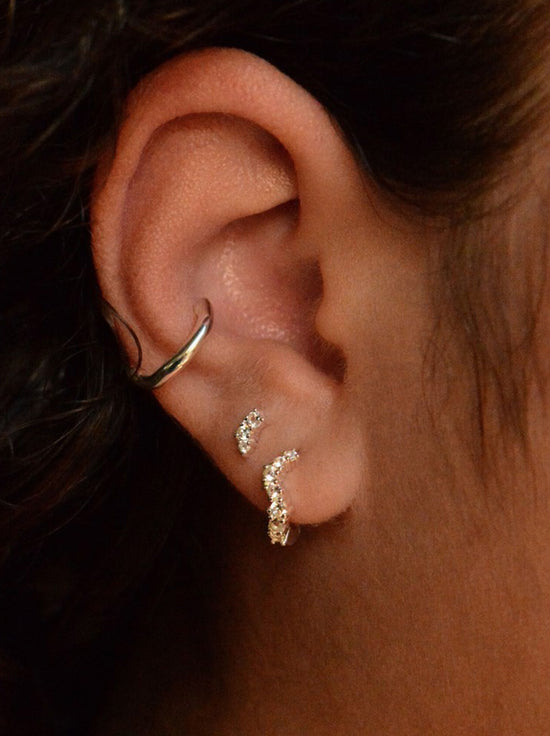 Linda Tahija - Ebb Huggie Earrings - Sterling Silver / Lab Grown Sapphire