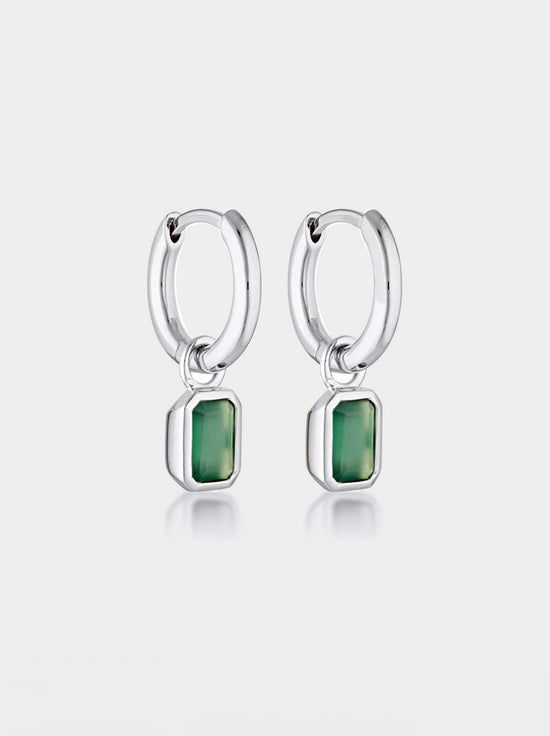 Linda Tahija - Gemme Huggie Earrings - Sterling Silver - Green Onyx