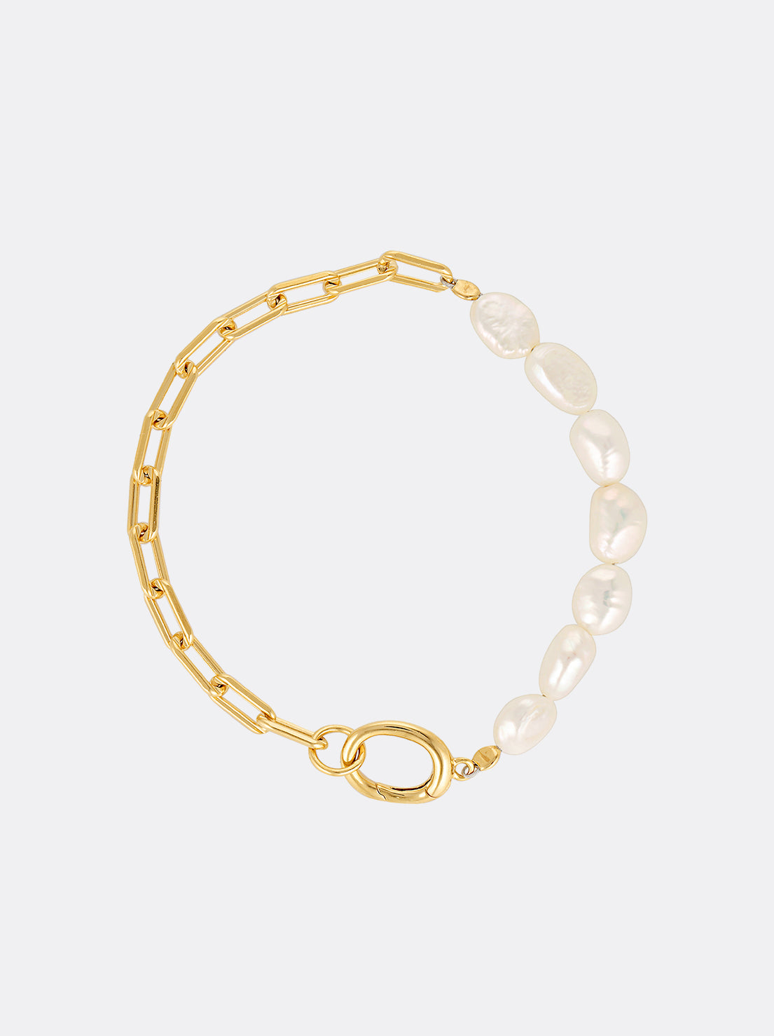 Linda Tahija - Paperclip Baroque Pearl Bracelet - Gold Plated